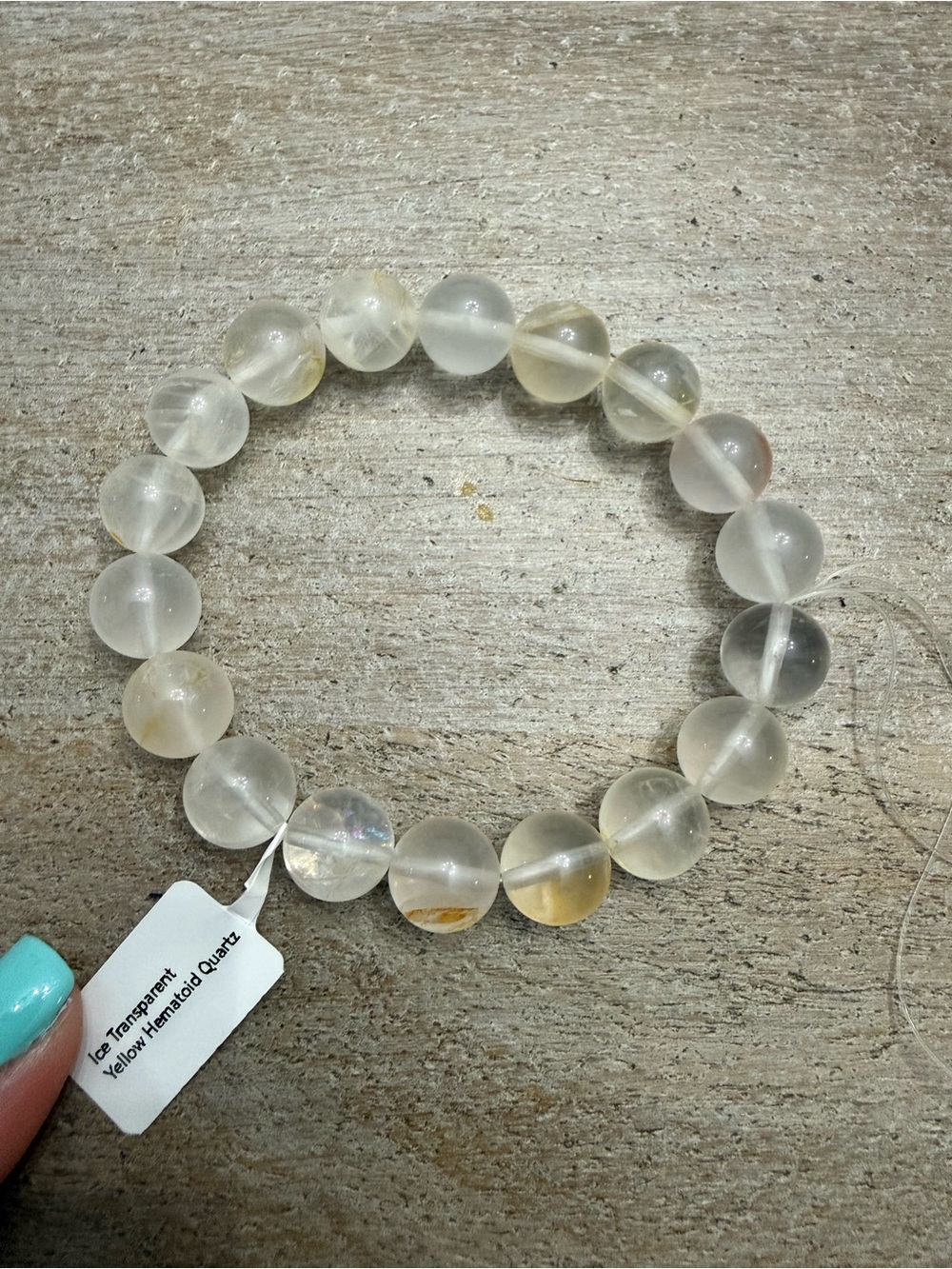 Clear and Yellow Hematoid Quartz Beaded Stretch Bracelet